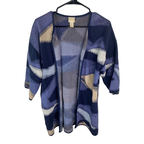 Chicos Womens Open Front Cardigan Size 1 Abstract Pattern 3/4 Sleeves - Picture 1 of 6